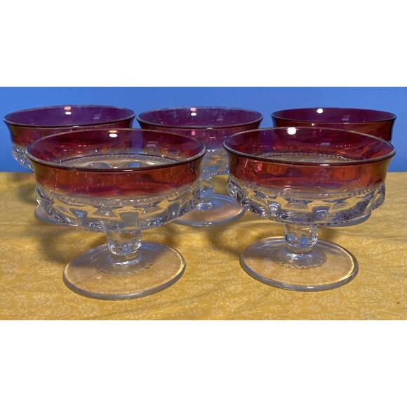 Tiffin King’s Crown Cranberry Ruby Champagne Dessert Sherbet Set Of 5 Vintage - Picture 2 of 6